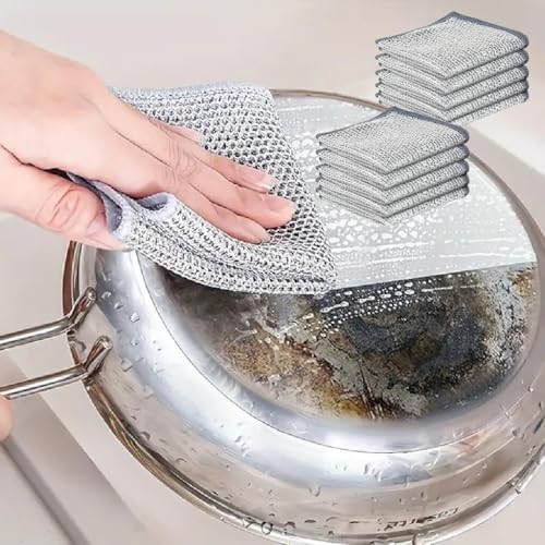 10 PCS Cleaning Sponges Multipurpose Wire Miracle Cleaning Cloths Wire Dishwashing Rags for Non-Stick Cookware, Kitchen, Sinks, Scrubs and Cleans for Dishes Easy Rinsing