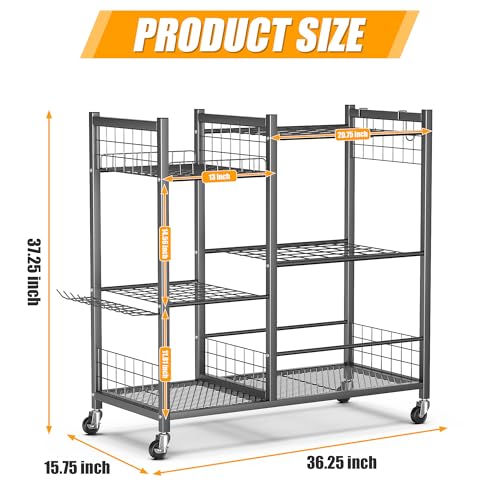 Ultrawall Garden Tool Organizer with Lockable Wheels, Yard Tool Storage Rack for Garage, Garden Tool Stand for Rake, Brooms, Indoor & Outdoor Use - size: Large