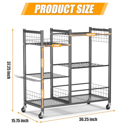 Ultrawall Garden Tool Organizer with Lockable Wheels, Yard Tool Storage Rack for Garage, Garden Tool Stand for Rake, Brooms, Indoor & Outdoor Use - size: Large