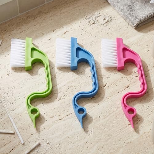 Window Track Cleaning Brush Set, 3 Pack Crevice & Groove Cleaner with 2-in-1 Brush and Built-in Scraper, Multipurpose Window Track Cleaning Tools for Sliding Door Tracks, Blinds, Gaps