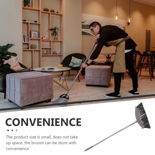 Ciieeo Heavy-Duty Broom, Stainless Steel Broom with Long Handle Floor Sweeping Brooms Wide Angle Outdoor Brooms for Shower Cleaning Patio Kitchen Grout Grey