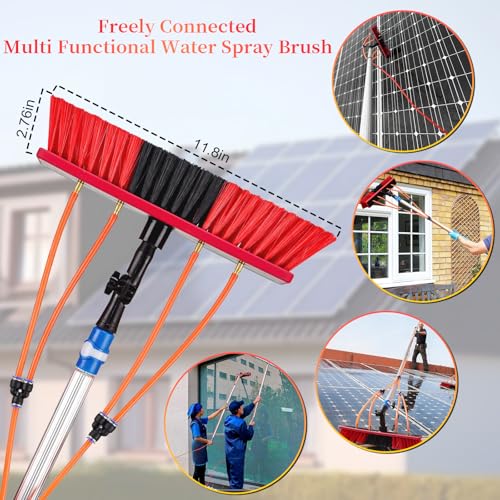 35 FT Water Fed Pole Kit Adjustable Solar Panel Cleaning Kit Cleaner Tool for Window Glass Roof Outdoor Glass Brush Window Washing Equipment (35ft)