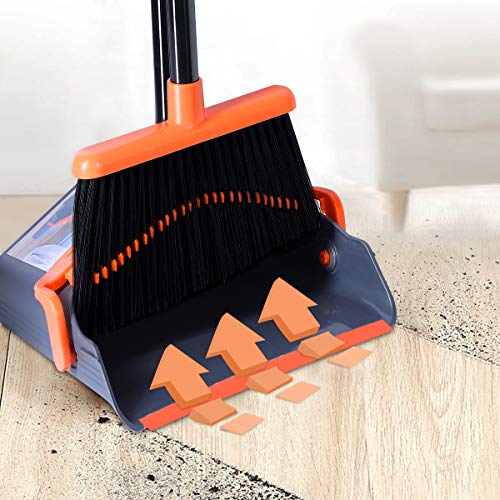 Broom and Dustpan Set, Broom Dustpan with 40"/52" Long Handle, Comb Teeth and Rubber Lip Design, Upright Broom and Dustpan Set for Home Room Office Lobby Floor Use