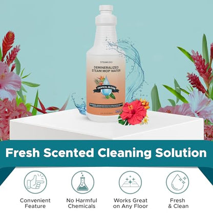 Steam & Go Demineralized Water for Steam Mop – Tropical Bloom Scent, 32 oz | Scented Floor Cleaner Solution, Ready-to-Use, Compatible with Any Steam Cleaner - size: 32 Fl Oz (Pack of 1)