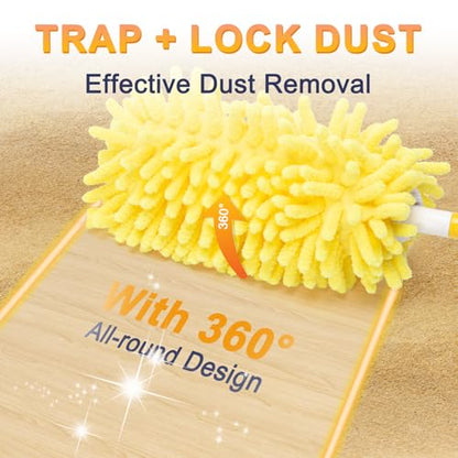 KeFanta Reusable Duster Refill for Swiffer, 360° Heavy Duty Duster Refills 8Pcs with 1 Handle, Washable Microfiber Dusters for Cleaning