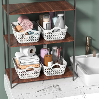 Set of 12 Plastic Storage Baskets Tray with Handle, Small Organizing Baskets for Desk, Drawer, Home, Office (White) - size: Small