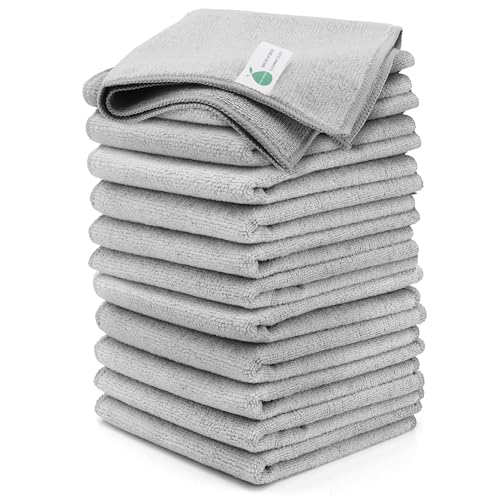 Microfiber Cleaning Cloths-12 Pack,Microfiber Towels for Cars & Kitchen,Highly Absorbent Cleaning Towel,Lint Free Streak Free Rags for House,Window,Grey(12.2"x12.2") - color: Grey