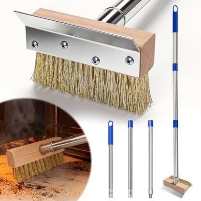 Pizza Oven Brush, Brass Wire Brushes with Scraper and Detachable 46inches Long Handle for Outdoor Pizzaoven Cleaning, Kitchens Cleaning Brush for Restaurants, BBQ Shelf, Fireplace