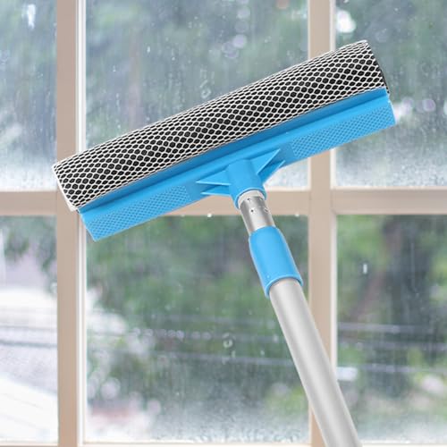 Cabilock 5pcs Household Microfiber Window Cleaner Extendable Pole Dual-Sided Glass Scrubber for Home Bathroom Kitchen Handle Lightweight Design - color: Blue, size: 5PCS