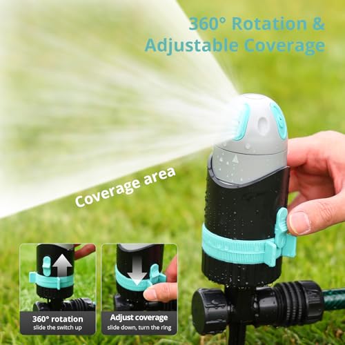 QUOBAS 360° Rotating Sprinkler for Yard, 4 Spray Modes with Mist & Shower, Heavy Duty Metal Spike Lawn Sprinkler for Garden Plants, Flower Bed, Outdoor Yard, Patio - color: Blue