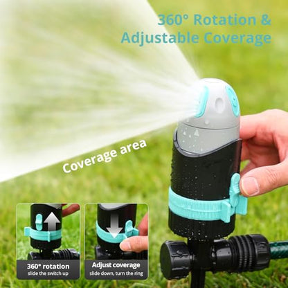 QUOBAS 360° Rotating Sprinkler for Yard, 4 Spray Modes with Mist & Shower, Heavy Duty Metal Spike Lawn Sprinkler for Garden Plants, Flower Bed, Outdoor Yard, Patio - color: Blue