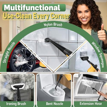 Multi-Surface Pressurized Handheld Steam Cleaner with 11Pcs Accessories, Chemical-Free Portable Steamer for Cleaning, Hand Held Steam Cleaner for Home|Car|Furniture|Floor|Tile|Grout|More