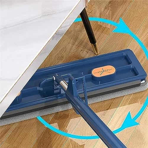 Large Flat Mop - 360° Rotating Mop with Dewatering Scraper, Djustable Stainless Steel Long Handle with 2 Microfiber Pads 12027(54" White+22" Bucket Set,+4 Pads) - color: 54" White+22" Bucket Set, size: +4 Pads