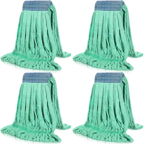 Lallisa 4 Pcs Commercial Mop Head Replacement Tube Microfiber Industrial Looped End Mop Heads Refill for Floor Cleaning for Home Commercial Industrial Use(Large,Green) - color: Green, size: Large