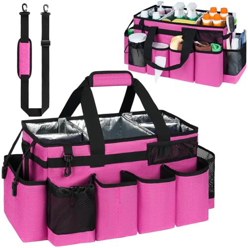Cleaning Caddy Bag, Extra Large Cleaning Supplies Organizer for Housekeepers, Housekeeping Caddy with Handle and Detachable Padded Cushion, Pink - color: Pink, size: Extra Large
