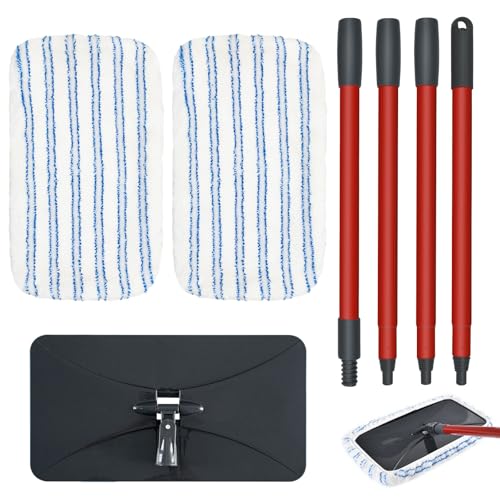 Microfiber Flat Mops for Floor Cleaning Ocedar Hardwood Floor 'N More Mop, Large Surface Dust Flat Mop with 2 Reusable Pads & 1 Extendable Handle, Washable Hardwood Floors Mopping to Dry and Wet Clean - color: Blue & White