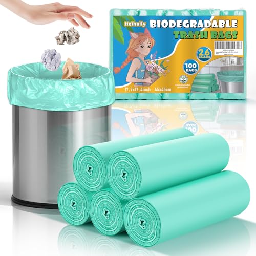 2.6 Gallon Small Trash Bags Bathroom - Green Mini Garbage Bags Biodegradable Compostable 100 Count 10 Liter Unscented Little Waste Basket Kitchen Office Car Tiny Liners Strong Thick Heihaily - style: Bio-2.6gal Green 100
