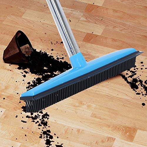 Carpet Rake for Pet Hair Removal, Rubber Broom Cleaning Brush, Telescopic Floor Broom, Pink, Adjustable Length - Multi - Functional, Non - Stick Hair Removal, Ideal for Home and (Blue) - color: Blue
