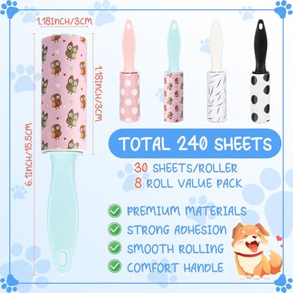 Hushee 8 Pcs Bulk Mini Lint Roller for Pet Hair and Clothes Lint Roller Travel Size Removers Sticky Removing Tool for Travel, Gift Bags, Furniture, Car Seat