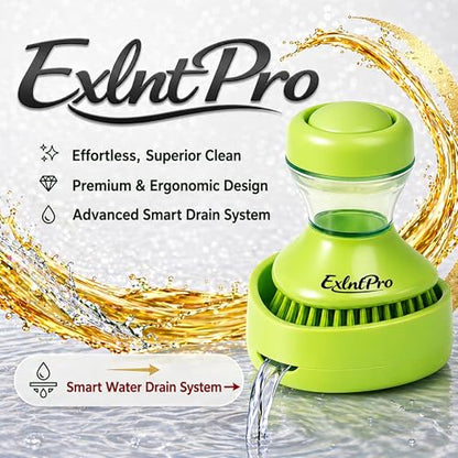 ExlntPro-Upgraded Dish Brush with Soap Dispenser, Kitchen Scrub Brush with Holder & Drain Tray, Refillable Soap Dispensing Dish Scrubber for Pots, Pans & Sink Cleaning