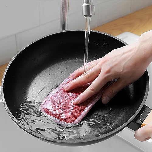 4 Pack Kitchen Scrub Sponge Dual Action Washing Up Cleaner Heavy Duty Scouring Pads Household Cleaning Wash Cloth (4)