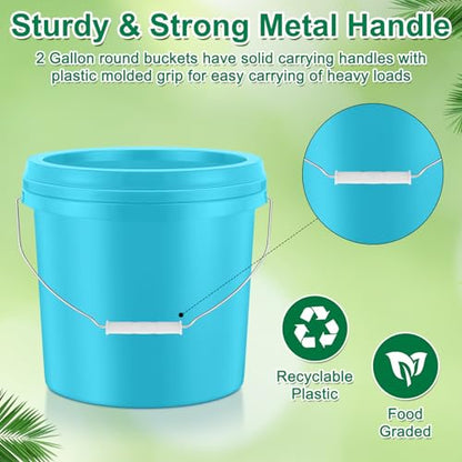 Tioncy 10 Pcs 2 Gallon Plastic Bucket with Lid Heavy Duty 2 Gallon Bucket Pail with Lid Handle for Storage Container Home Household Cleaning (Light Blue) - color: Light Blue