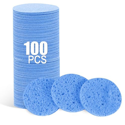 100-Count Facial Sponges Compressed Natural Cellulose Sponge Round Shape Face Sponge for Face Cleansing Exfoliating and Makeup Removal, Blue - color: 100- Pack Blue