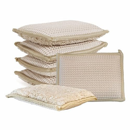 Bamboo Kitchen Sponges Heavy Duty Natural Cleaning Sponges Non-Scratch Dish Sponge for Dishes, Pots and Pans-Beige,6 Pack - color: Beige