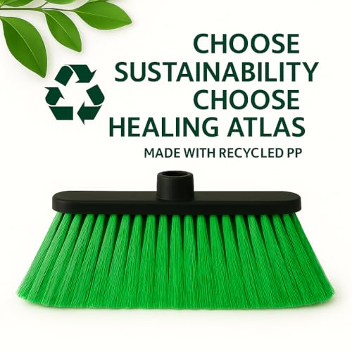 ALMA Apple Green 14" Soft Sweep Broom Head – Lightweight Flagged Bristles – 7/8" Universal Thread – Recycled PP(Apple-Green, ALMA) - color: Apple-green, size: ALMA