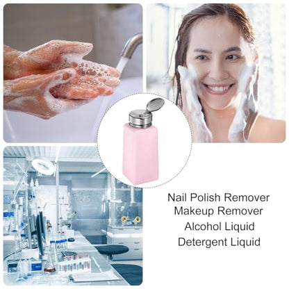 Solvent Alcohol Dispensers 250ml(8.5oz) Push Down Liquid Dispenser Pump Bottle with Sealing Stainless Steel Lid for Acetone Cleanser Polish Remover, Pink