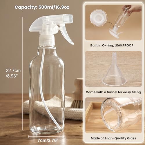 Glass Spray Bottles 16.9oz Empty Spray Bottle Mist/Stream Spraying Small Refillable Containers for Hair Care, Cleaning Solutions, Plants, Essential Oils 2 Pack (Clear, 16.9oz) - color: Clear, size: 16.9oz
