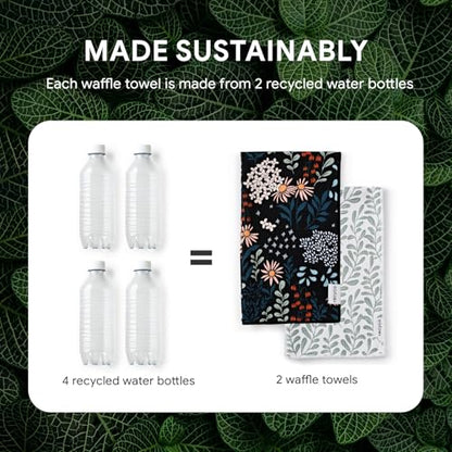 RECYCO Waffle Kitchen Towel Set of 2 - Quick Dry Microfiber Sustainable Dish Towels - Ultra Absorbent Reusable Cleaning Tea Towels - Lightweight Hand Towels,16”x 28”, Enchanted Bloom - color: Enchanted Bloom