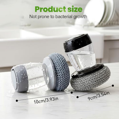 Dish Brush with Soap Dispenser, Soap Dispensing Dish Brush - with PET/Steel Wire Bristles, Kitchen Scrub Brush for Dishes Pots Pans Sinks (Steel Head) - color: Steel Head
