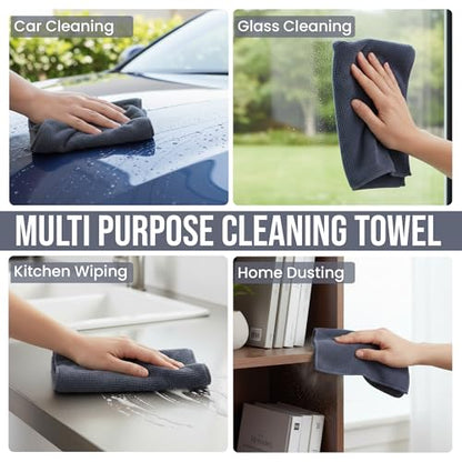 Ameri-Homes Premium Microfiber Cleaning Cloths 12 x 12 Inches, 400 GSM, Soft & Absorbent, Scratch-Free Lint-Free Cleaning Towels for Kitchen, Car, Glass & Home (Pack of 6) (Gray) - color: Gray