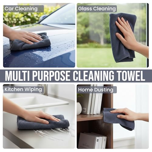 Ameri-Homes Premium Microfiber Cleaning Cloths 12 x 12 Inches, 400 GSM, Soft & Absorbent, Scratch-Free Lint-Free Cleaning Towels for Kitchen, Car, Glass & Home (Pack of 6) (Gray) - color: Gray