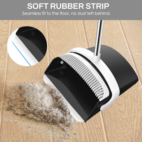 Broom and Dustpan Set for Home, 51-in Long Adjustable Handle Angle Broom and Dustpan Combo Set with Dust Pan Teeth to Clean Hair for Home Kitchen Office Lobby Floor Garden (Black&White) - color: Black White