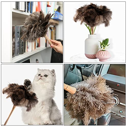 THARAHT 2PCS Ostrich Feather Duster 16 Inch Fluffy Natural with Wood Handle Reusable Washable for Cleaning Keyboard,Home,Car,Office Ostrich Feather Duster - color: Model (A)-2pcs, size: 16inch