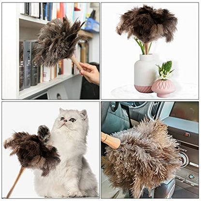 THARAHT 2PCS Ostrich Feather Duster 16 Inch Fluffy Natural with Wood Handle Reusable Washable for Cleaning Keyboard,Home,Car,Office Ostrich Feather Duster - color: Model (A)-2pcs, size: 16inch
