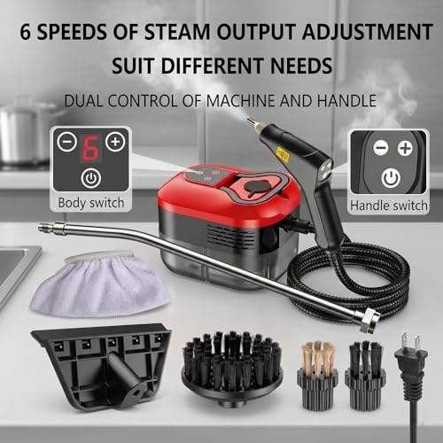 2026 Portable Handheld Steam Cleaner, 2500W High Pressure Steam Cleaner, 229°F High Temperature Pressurized Steam Cleaner with Brushes for Home, Tile, Grout, Car, Kitchen, Furniture Cleaning (Red) - color: Red