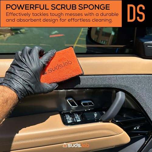 Suds Lab DS Detailing Scrub Sponge – Microfiber Scrub Pad for Car Detailing, Two Textures for Polishing & Scrubbing, Durable & Absorbent, Multi-Surface Use, Washable & Reusable – 6 Pack, Orange - size: Set of 6