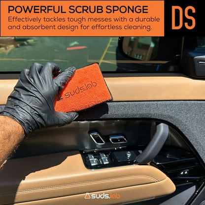 Suds Lab DS Detailing Scrub Sponge – Microfiber Scrub Pad for Car Detailing, Two Textures for Polishing & Scrubbing, Durable & Absorbent, Multi-Surface Use, Washable & Reusable – 6 Pack, Orange - size: Set of 6