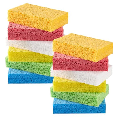 JOYMOOP Dish Sponge Scrubber, Cellulose Sponges Kitchen for Non-Scratch Washing Dishes, Household Cleaning Scrub Natural Sponge, Pack of 12 Colorful Sponges - color: Mixed Color [12 Pcs]