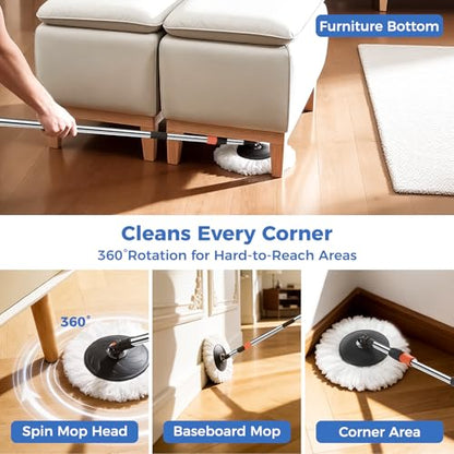 Spin Mop and Bucket Set with Wringer, Stackable Floor Mop System | Hands-Free Wringing, Stackable Storage Bucket, 360° Spin Mop Head, Washable Mop Heads