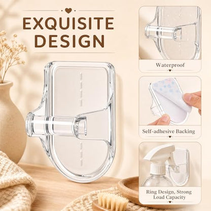 Taiyin 4 Pcs Wall Mount Spray Bottle Hooks Holder Spray Bottle Hanger Adhesive Hook to Create Storage Space Rack Organizer Hanger for Cabinet Kitchen Variety Surfaces (Clear) - color: Clear
