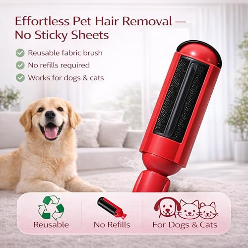 Pet Hair Remover Roller- Pet Hair Removal Tool with Strong Grip for Effortless Cleaning- Pet Hair Roller Lifts Fur from Clothes, Furniture & Car- Keep Your Home Fur-Free with Easy Cat Hair Lint Roller - color: Red/Black