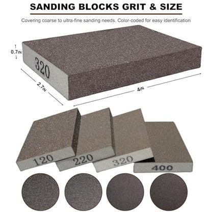 8 Pack Hand Sanding Sponge Set -120 220 320 400 Grit- Coarse Medium Fine Grit Sanding Block, Sander Sponges for Wood-Working Drywall Metal, Washable and Reusable Sponge for Rust Removal Polishing - size: 8 Pack