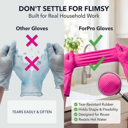 ForPro Natural Rubber Gloves, 6 Pairs Reusable Multi-Purpose Household Cleaning Gloves with Soft Inner Lining, Waterproof & Chemical-Resistant, Cotton Candy, Small - color: Cotton Candy, size: Small