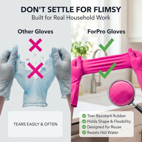 ForPro Natural Rubber Gloves, 6 Pairs Reusable Multi-Purpose Household Cleaning Gloves with Soft Inner Lining, Waterproof & Chemical-Resistant, Cotton Candy, Medium - color: Cotton Candy, size: Medium