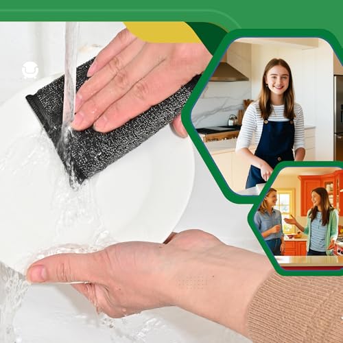Steel Wool Scrub Sponges Kitchen, Reusable Dish Scrubber Sponge, for Pots, Pans, Gentle and Scratch Free - 6 Pack Black - size: 6 Pack
