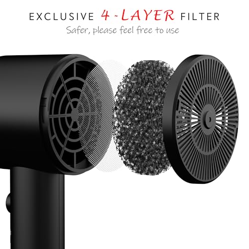AINA Hair Dryer with Diffuser, Comb | Blow Dryer for Women Compact Travel Professional Ionic Blow Dry | Cold Shot Button 110V/ALCI (Vader Black) - color: Vader Black, size: 4 Piece